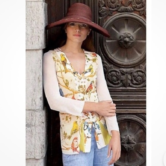 RARE Anthropologie Moth Aviary Gate Bird Cardigan Sweater Long line Y2K Medium - Picture 2 of 10